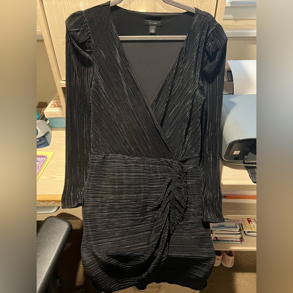Halogen Plisse Long Sleeve Mini Dress